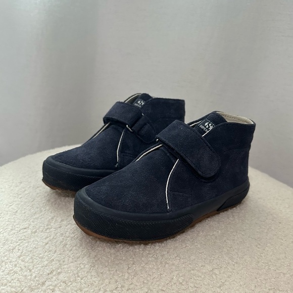 Superga 2173 Kids Strap Slip On Leather Suede Ankle Sneaker Boots Full Blue 12 - Picture 4 of 16